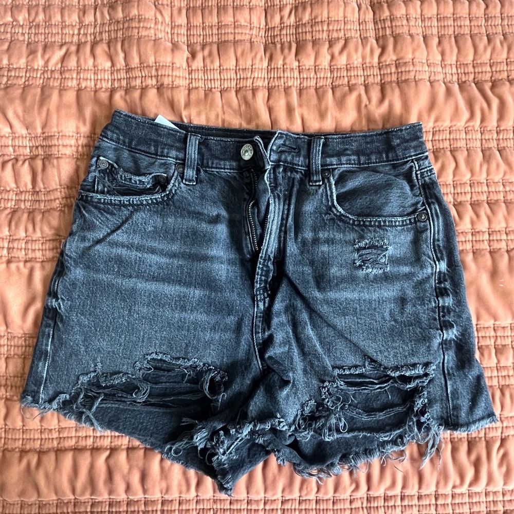 American Eagle High-Waist Washed Black Distressed Boyfriend Shorts